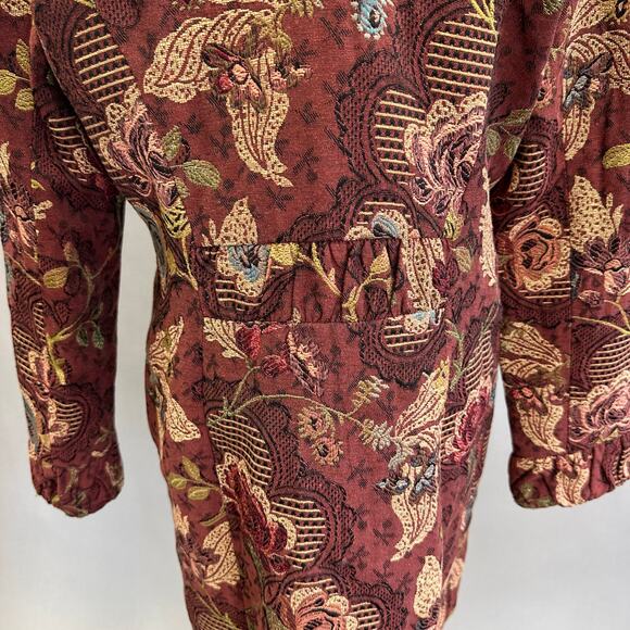CAbi burgundy Jacobean burgundy floral jacquard tapestry long jacket Size 14 - Picture 8 of 16